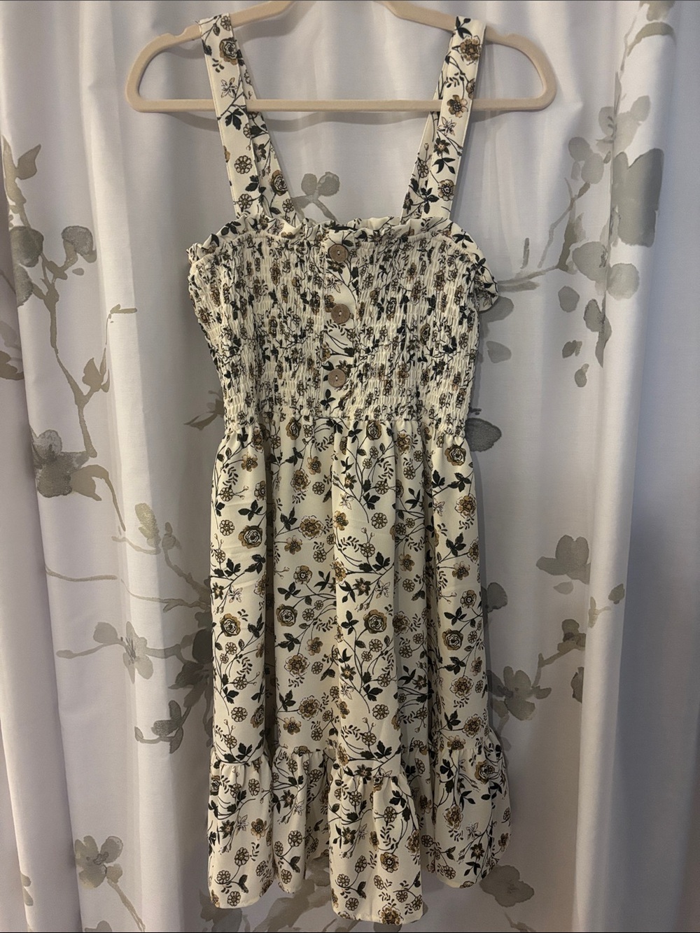 Cream Floral Button-Front Sundress